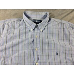 Ralph Lauren Shirt Mens 2XB Big Blue Multicolor Plaid 2 Ply Cotton S/S Button Up